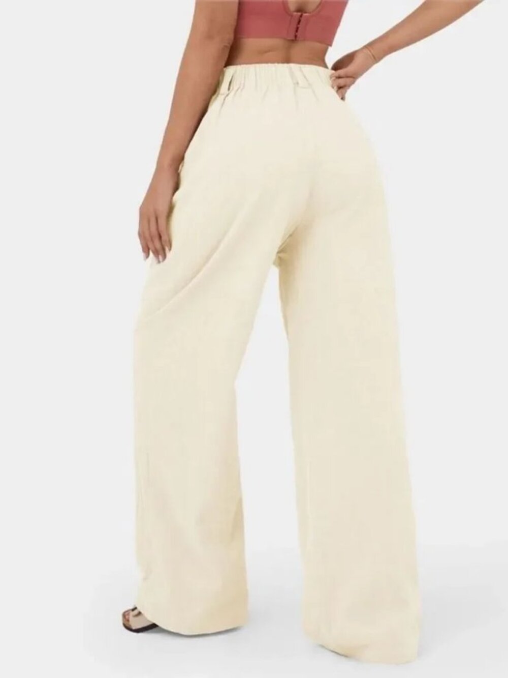 Halara NWT High Waisted Wide Leg Palazzo Cotton Pants in Vanilla Ice size Small - Picture 2 of 7